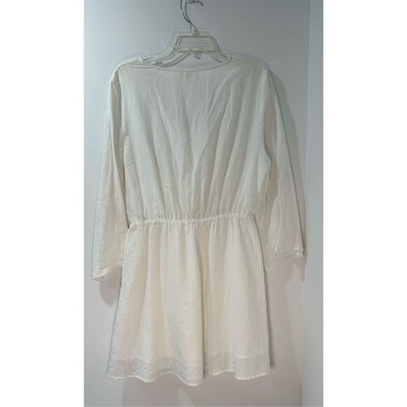Entro women’s cream long bell sleeve tie front short dress size Large #38-0975 - Picture 2 of 6